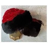 Collection of Vintage Fur and Fabric Hats, Headband, Purse and Muffler