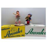 Annalee Doll Society Membership Kit with 2 Vintage Dolls - Baseball Player and Drum Player
