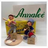 Annalee Doll Society Membership Kit with 2 Vintage Dolls - Baseball Player and Drum Player
