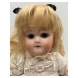 Antique Porcelain Doll with Lace Dress and Stand - Marked 40 / 8