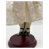 Antique Porcelain Doll with Lace Dress and Stand - Marked 40 / 8