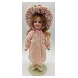 Vintage SIMON HALBIG Porcelain Doll with Pink Dress and Bonnet