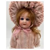 Vintage SIMON HALBIG Porcelain Doll with Pink Dress and Bonnet
