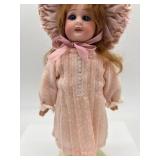 Vintage SIMON HALBIG Porcelain Doll with Pink Dress and Bonnet