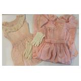 Vintage Pink Dresses and Gloves Set with Lace Accents
