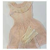 Vintage Pink Dresses and Gloves Set with Lace Accents