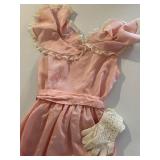 Vintage Pink Dresses and Gloves Set with Lace Accents