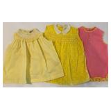 Collection of 3 Vintage Toddler Dresses in Yellow and Pink