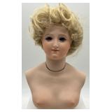 Vintage Doll Bust with Blonde Hair and Earrings