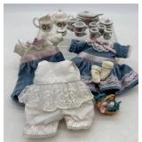Antique Vintage Doll Clothing Set with Miniature Porcelain Tea Set