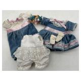 Antique Vintage Doll Clothing Set with Miniature Porcelain Tea Set