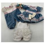 Antique Vintage Doll Clothing Set with Miniature Porcelain Tea Set