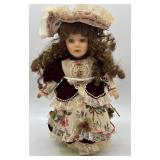 Vintage Porcelain Doll with Tea Set, Mirror, and Table