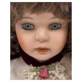 Vintage Porcelain Doll with Tea Set, Mirror, and Table