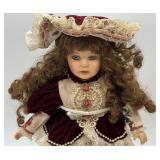 Vintage Porcelain Doll with Tea Set, Mirror, and Table