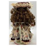 Vintage Porcelain Doll with Tea Set, Mirror, and Table