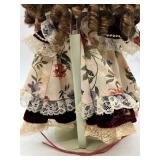 Vintage Porcelain Doll with Tea Set, Mirror, and Table