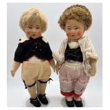 Pair of Vintage Handcrafted Felt/Cloth Dolls with European Dress
