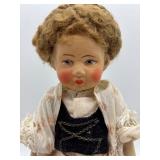 Pair of Vintage Handcrafted Felt/Cloth Dolls with European Dress