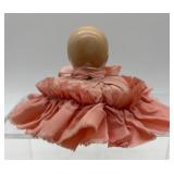 Pair of Vintage Porcelain Doll Head Pincushions with Pink Ribbon Dresses