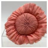 Pair of Vintage Porcelain Doll Head Pincushions with Pink Ribbon Dresses