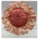 Pair of Vintage Porcelain Doll Head Pincushions with Pink Ribbon Dresses