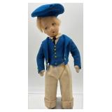 Vintage Felt Boy Doll with Blue Cap and Coat