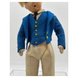 Vintage Felt Boy Doll with Blue Cap and Coat