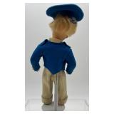 Vintage Felt Boy Doll with Blue Cap and Coat