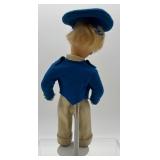 Vintage Felt Boy Doll with Blue Cap and Coat