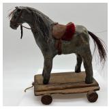 Set of 2 Vintage Handcrafted Pull Toy Horses