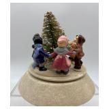 Vintage Porcelain Musical Figurine with Children Around a Christmas Tree