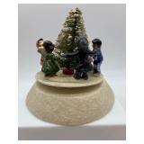 Vintage Porcelain Musical Figurine with Children Around a Christmas Tree