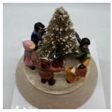 Vintage Porcelain Musical Figurine with Children Around a Christmas Tree
