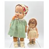 Set of 2 Vintage Baby Dolls in Crocheted and Gingham Outfits