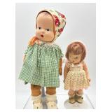 Set of 2 Vintage Baby Dolls in Crocheted and Gingham Outfits