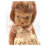 Set of 2 Vintage Baby Dolls in Crocheted and Gingham Outfits