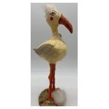 UFDC Handcrafted Paper Mache Bird Figurine with Feather and Floral Accents