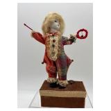 Vintage Clown Automaton Music Box with Fabric Costume