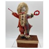 Vintage Clown Automaton Music Box with Fabric Costume