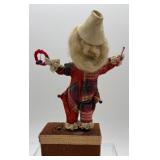 Vintage Clown Automaton Music Box with Fabric Costume