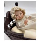Vintage Wooden Baby Cradle with Two Porcelain Bye Lo Bisque Dolls and One Made in Japan Cloth Doll