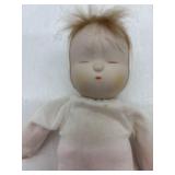 Vintage Wooden Baby Cradle with Two Porcelain Bye Lo Bisque Dolls and One Made in Japan Cloth Doll