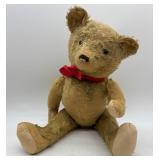 Vintage Stuffed Teddy Bear Toy with Red Bow