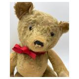 Vintage Stuffed Teddy Bear Toy with Red Bow