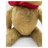 Vintage Stuffed Teddy Bear Toy with Red Bow