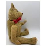 Vintage Stuffed Teddy Bear Toy with Red Bow