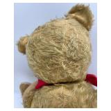 Vintage Stuffed Teddy Bear Toy with Red Bow