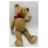 Vintage Stuffed Teddy Bear Toy with Red Bow