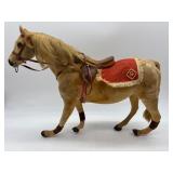 Vintage Handmade Wooden Toy Horse with Leather Accents